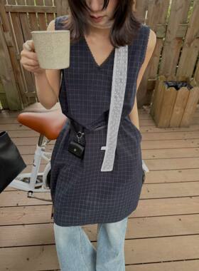 文艺小清新 About moon韩国26春夏复古百搭格子显瘦背心连衣裙女
