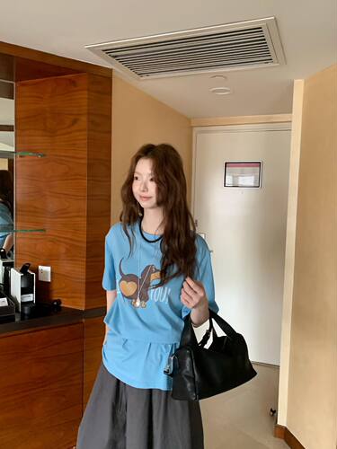 泡菜韩货 韩国London falt  水洗薄棉腊肠狗宽松休闲短袖T恤女