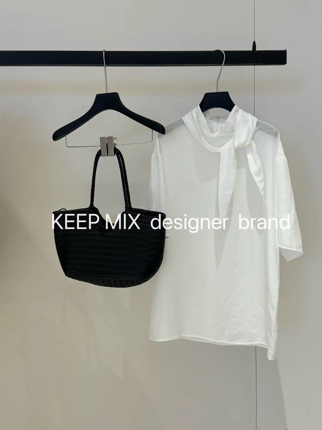 雅致keep mix韩国东大门2026夏女士飘带圆领苎麻短袖通勤白衬衫