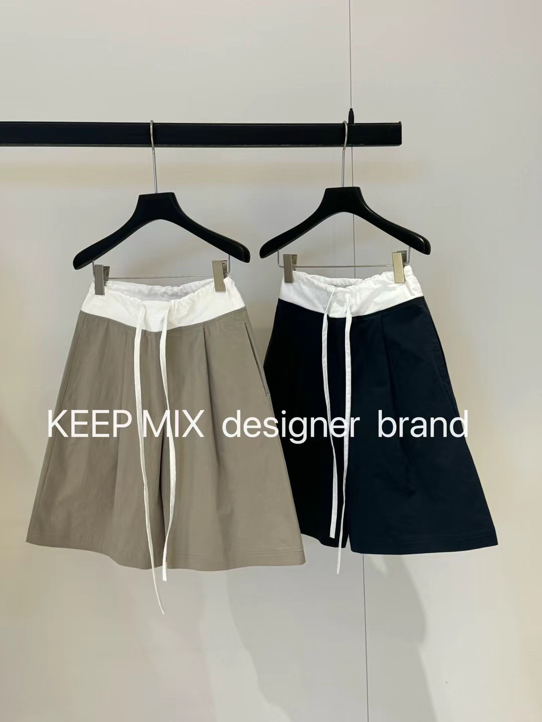 极简主义 keep mix韩国2026春夏撞色松紧腰系带阔腿五分休闲短裤