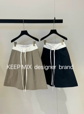 极简主义 keep mix韩国2026春夏撞色松紧腰系带阔腿五分休闲短裤