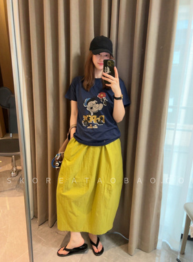藏肉花苞设计～现货2026夏季新款透气凉快黄色松紧腰长裤半身裙