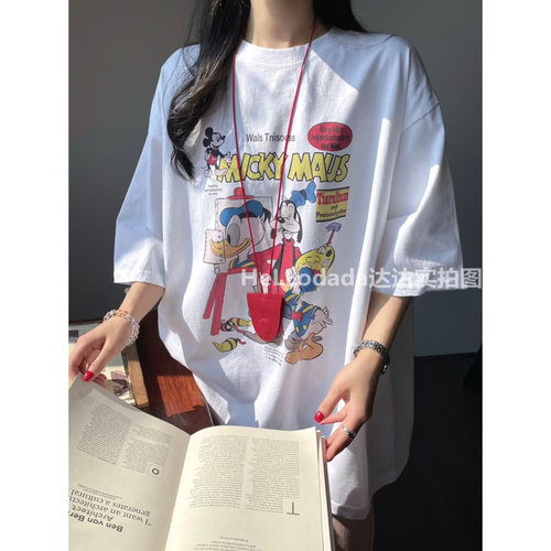 现货2026夏季新款女装宽松大版彩色卡通印花短袖T恤
