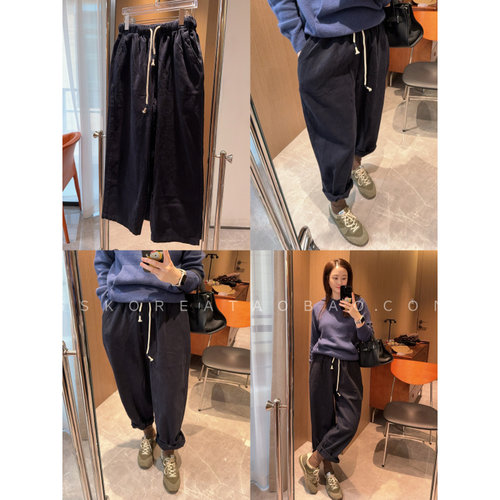 日系巨显瘦加绒磨毛斜纹～现货2026秋松紧腰锥形九分藏青色休闲裤