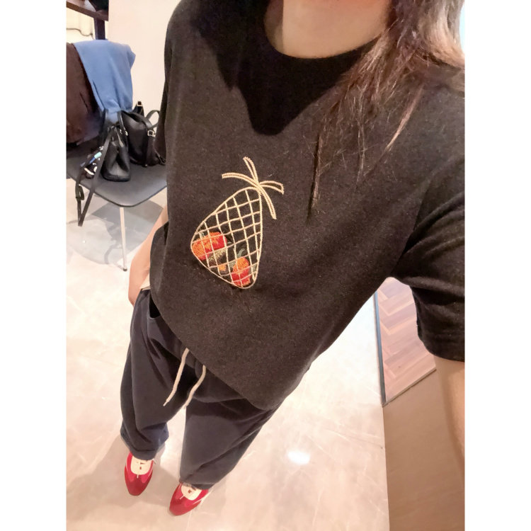 0染色环保工艺~现货2026挺括软糯巨显瘦水果钱袋子刺绣短袖T恤