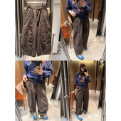 日式 现货2025秋冬灰咖色松紧腰挺括遮肉梨形松紧腰气球裤 好版 型