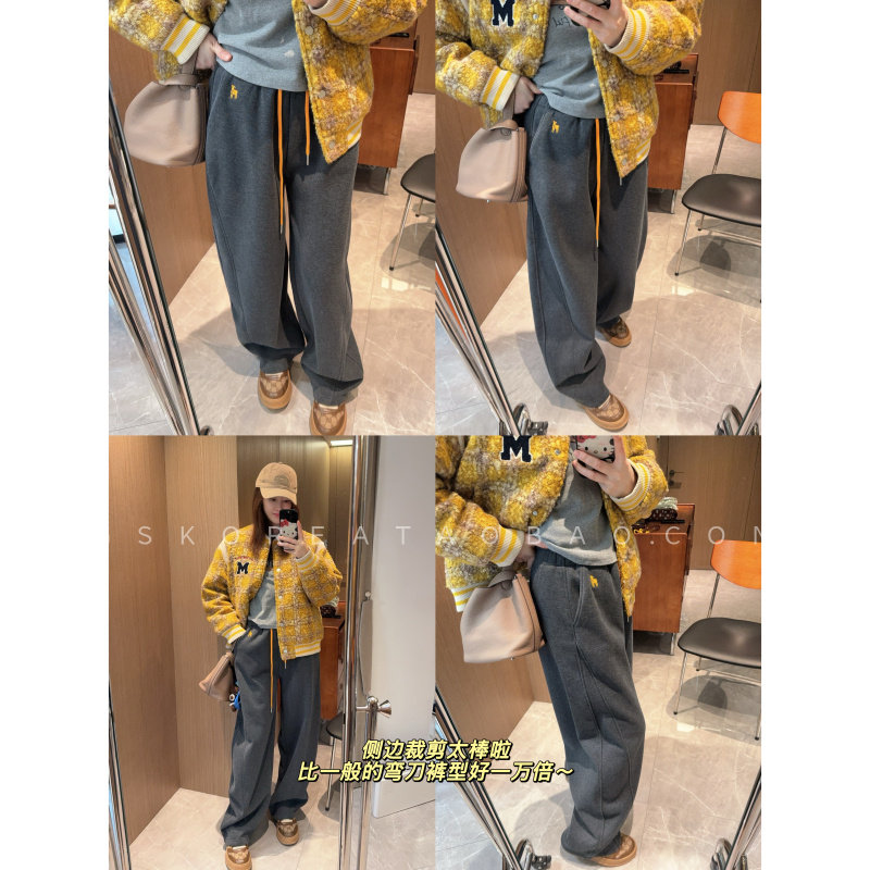 百搭帅酷版型敲棒～现货2025加厚加绒显瘦显腿长灰色抽绳弯刀卫裤,女装/女士精品,休闲裤,淘宝优惠券,粉丝福利购,淘宝优惠卷