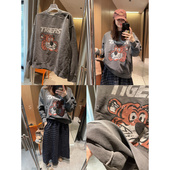 Bi买推荐 ～7折2026春季 百搭帅酷水洗灰色老虎印花宽松毛圈卫衣