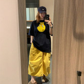 松紧腰长款 现货推荐 黄色帅气通勤户外薄款 新款 半身裙 夏季