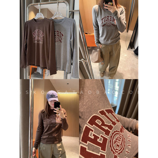 闭眼入秋冬bi买打底衫 T恤 ～现货2025暗红色印花大回弹显瘦长袖