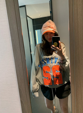 现货韩国2026春秋季重工宽松单层薄冲锋衣橙色灰防晒服衫套头上衣