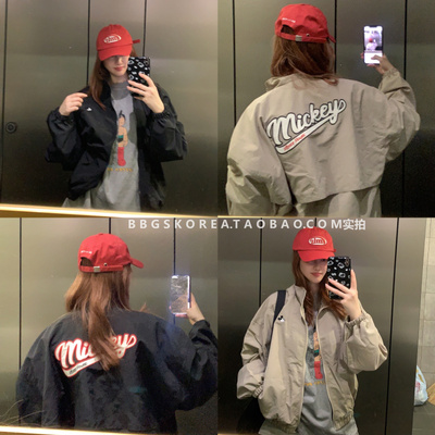 现货韩国2026春秋季新款自留帅气字母刺绣宽松立领夹克冲锋衣外套