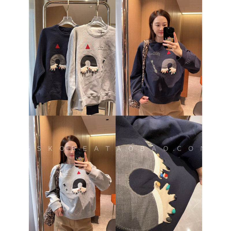 8折重工钉珠～现货2025薄款空气棉藏青色灰色宽松卫衣,女装/女士精品,卫衣/绒衫,淘宝优惠券,粉丝福利购,淘宝优惠卷