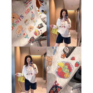 立体发泡印花~现货2026春秋初夏款彩色图案小宽松白色长袖T恤