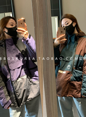 2026秋冬季新款女装潮酷双拉链薄棉紫色连帽冲锋衣棉服外套