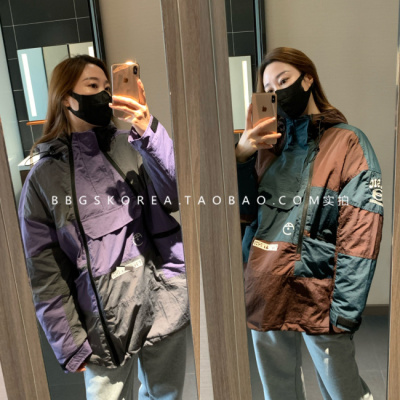 薄棉紫色连帽冲锋衣棉服