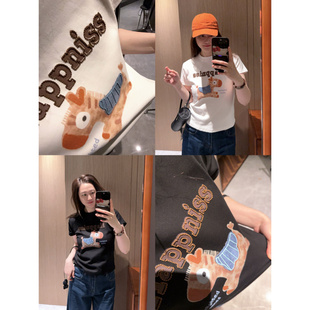 弹力小众设计短袖 T恤2026春夏 小版 现货立体刺绣贴布印花～修身