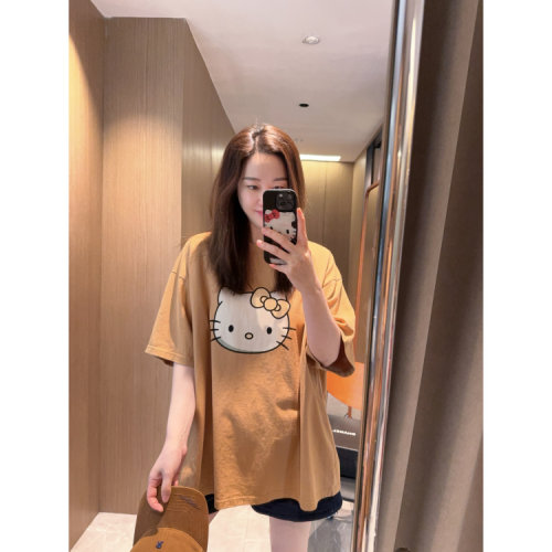 大爱杏色系列～现货2026卡通印花米色粗棉水洗盖臀宽松短袖T恤