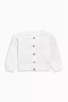 【现货】英国Next女童女宝宝秋天薄款白色开衫镂空线衫外套