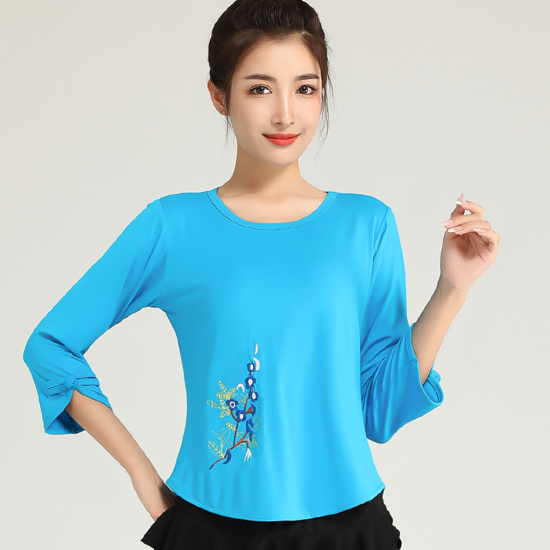 涪舞新秋季中長(zhǎng)袖重工刺繡舞蹈服廣場(chǎng)舞服裝中老年女跳舞服表演服