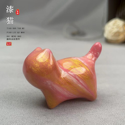 非遗大漆小猫咪漂漆手工艺品摆件创意迷你木质DIY可爱猫咪礼品