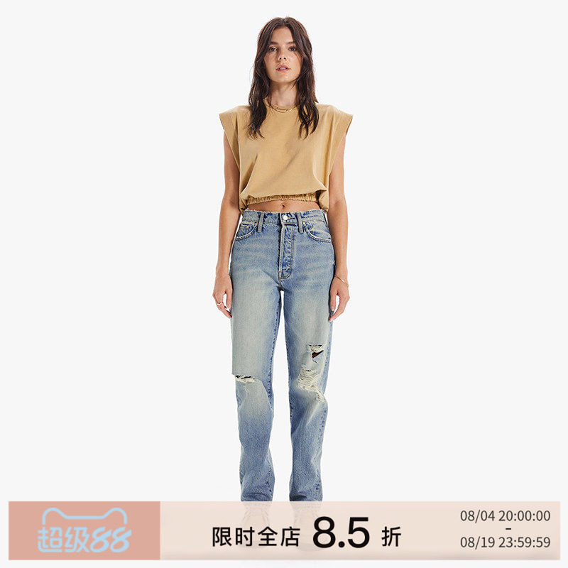 motherdenim直筒高腰牛仔裤女