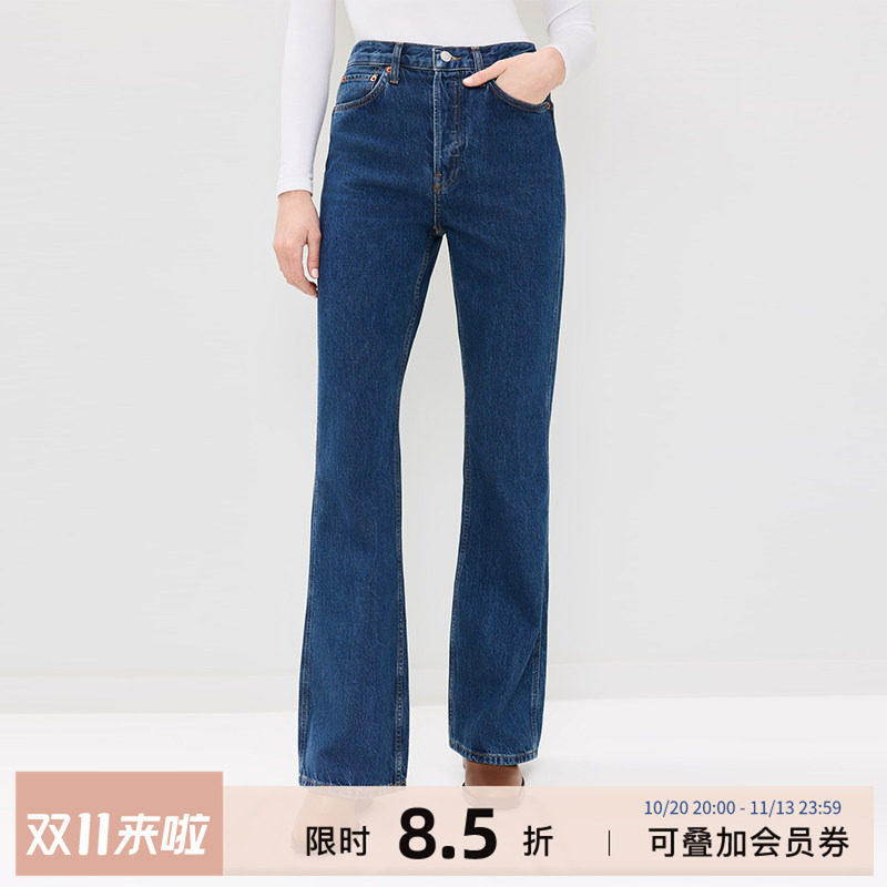 [CLOC]RE/DONE深蓝色微喇直筒全长牛仔裤女26春季The Riding Jean