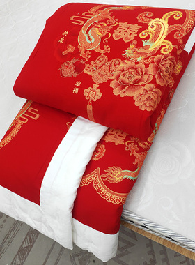 手工纯棉花春秋传统结婚被子喜被褥子复古龙凤红色单双人加厚定做