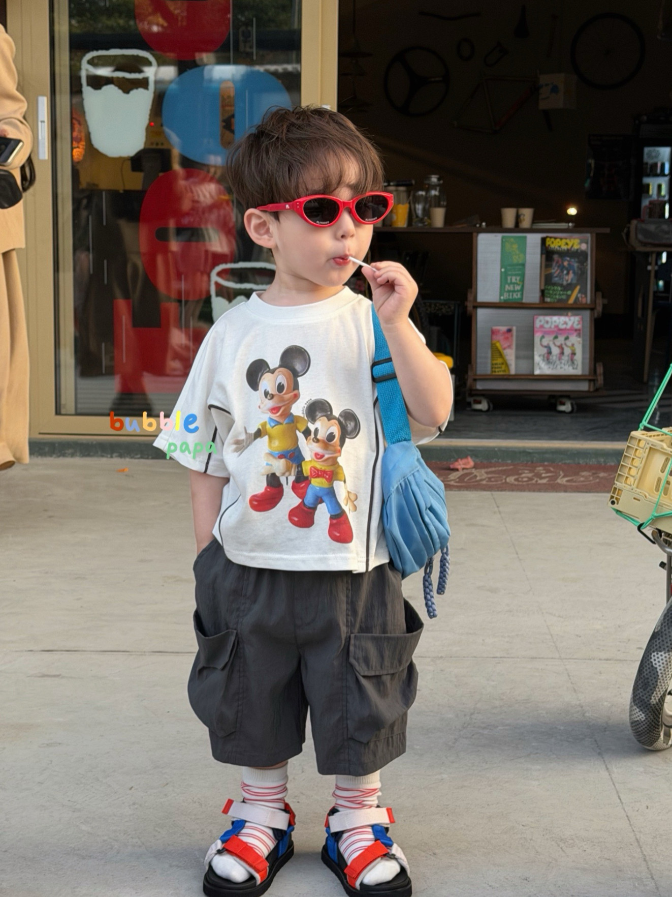 凡妈童装2026夏季新款男童小童韩版休闲洋气中裤卡通米奇短袖T恤