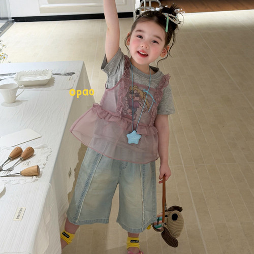 女童夏季韩版牛仔裤两件套T恤