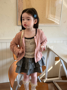 凡妈童装2026春夏新款女童小童韩版碎花吊带开衫两件套蛋糕半裙