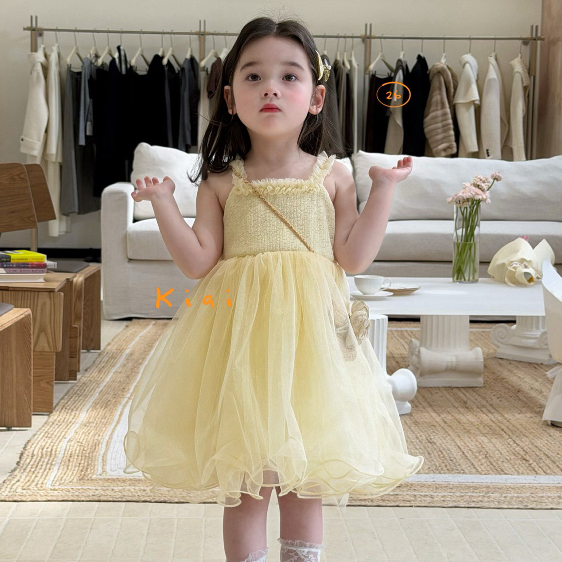 凡妈童装26夏新款女童小童韩版后背蝴蝶结蓬蓬纱裙公主纱裙连衣裙