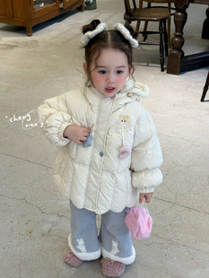 凡妈童装2025冬季新款女童小童韩版动漫美少女刺绣连帽羽绒服外套