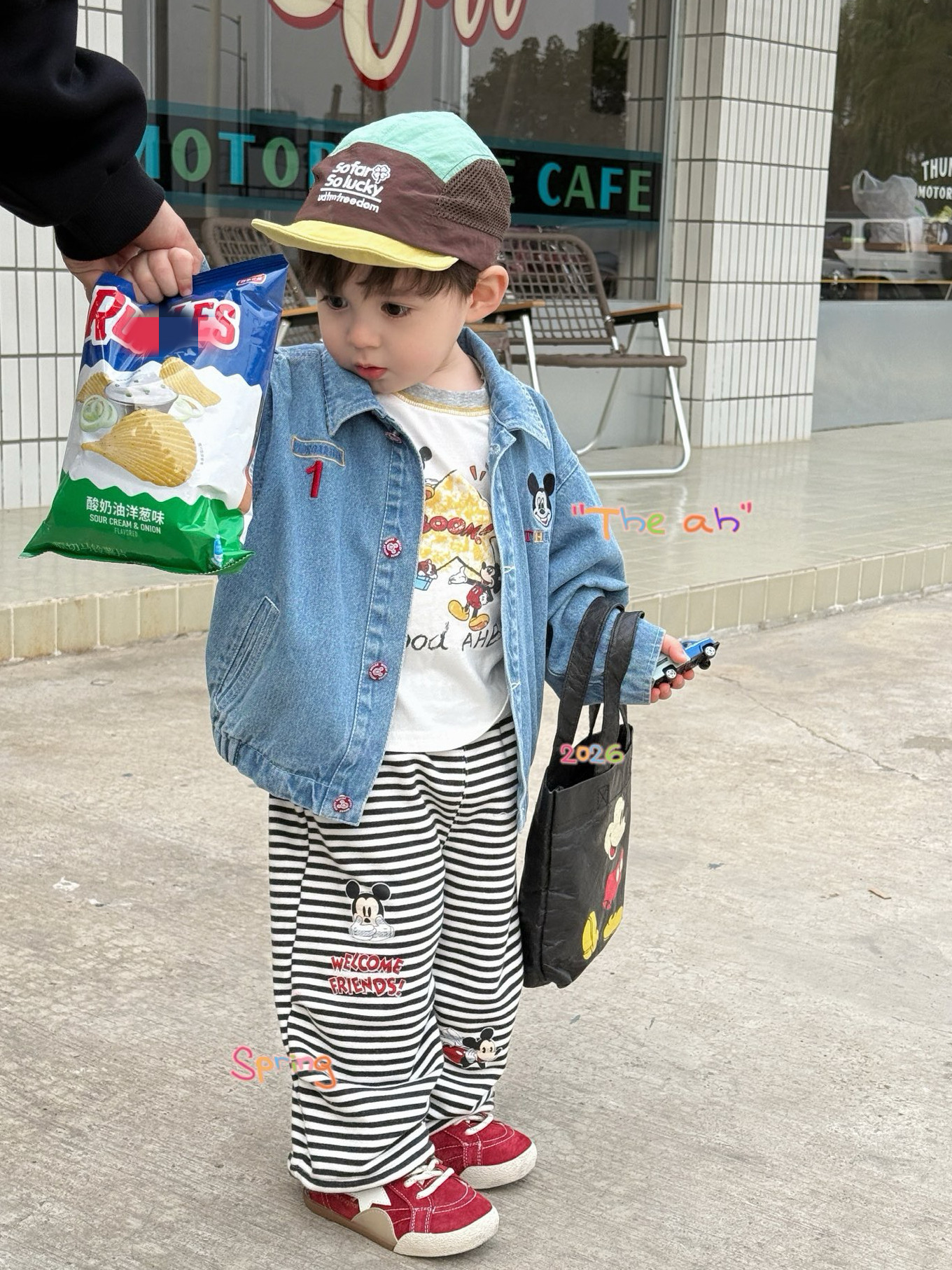 凡妈童装26春新款男童小童韩版米奇刺绣夹克牛仔外套条纹休闲裤