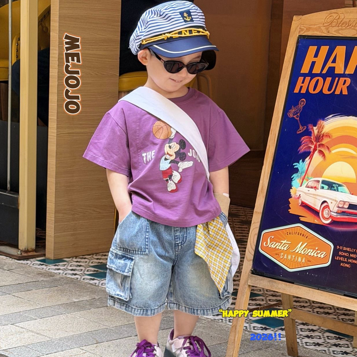 凡妈童装2026夏季新款男童小童韩版口袋牛仔短裤米奇休闲短袖T恤