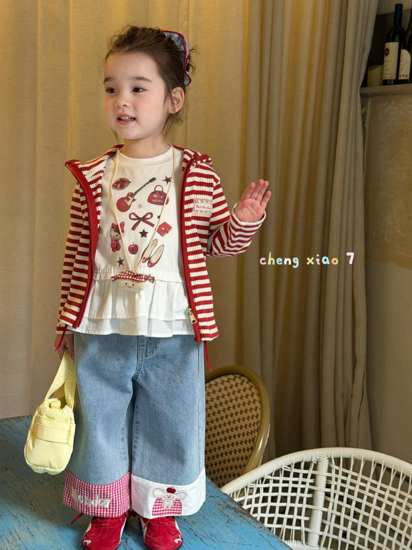 凡妈童装26春款女童小童韩版条纹帽衫外套涂鸦T恤翻边牛仔直筒裤,童装/婴儿装/亲子装,裤子,淘宝优惠券,粉丝福利购,淘宝优惠卷