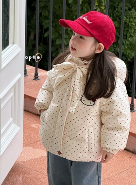 凡妈童装2025冬季新款女童小童韩版洋气KT猫波点蝴蝶结羽绒服外套