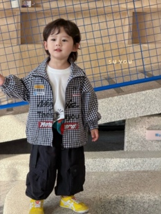凡妈童装26春新款男童小童韩版卡通印花格子休闲外套T恤休闲长裤