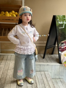 凡妈童装26春夏女童小童韩系卡通刺绣荷叶边T恤贴布牛仔直筒长裤