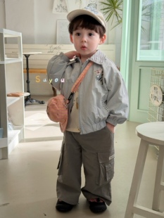 凡妈童装2026春新款男童小童韩版格子两面穿休闲外套T恤休闲长裤