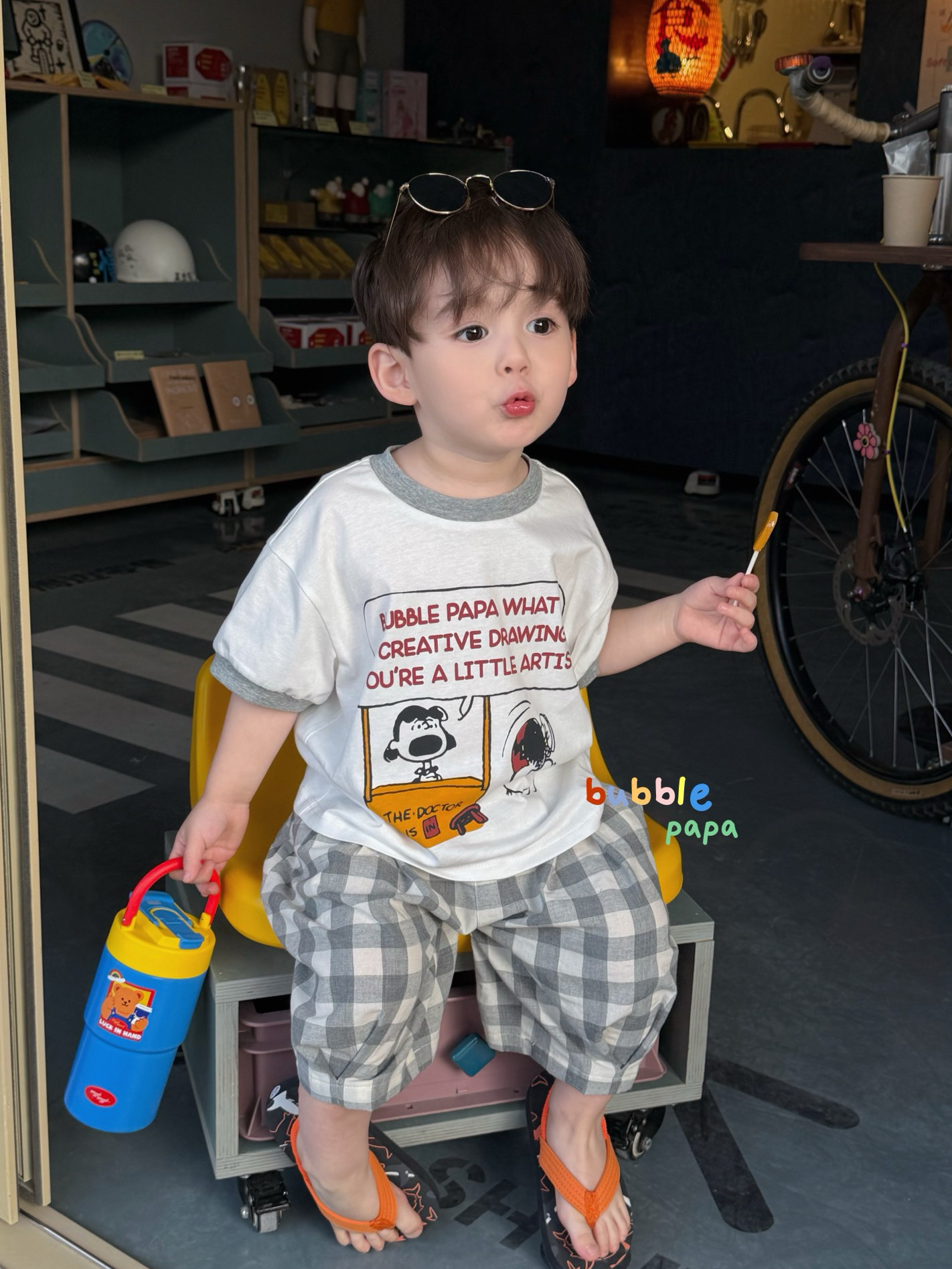 凡妈童装2026夏季新款男童小童韩版格子休闲中裤卡通字母宽松T恤