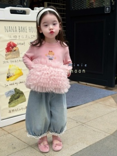 凡妈童装26春夏女童小童韩系蛋糕网纱T恤花边灯笼牛仔九分裤洋气