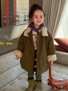 凡妈童装2026秋冬新款女童小童韩版毛毛领夹棉中长毛呢棉服大衣