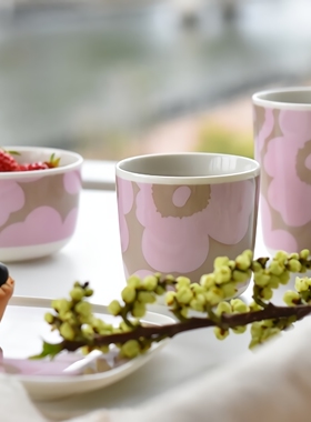 清仓marimekko2023日本春季限定unikko粉棕陶瓷马克杯手握杯碗碟