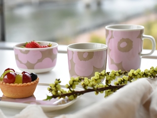 清仓marimekko2023日本春季 限定unikko粉棕陶瓷马克杯手握杯碗碟