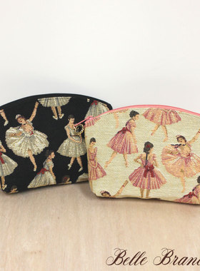 现货日本制BelleBranchee芭蕾舞女孩化妆包收纳包黑色可爱扇形