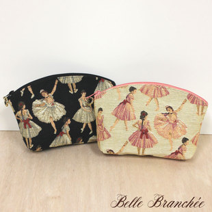 现货日本制BelleBranchee芭蕾舞女孩化妆包收纳包黑色可爱扇形