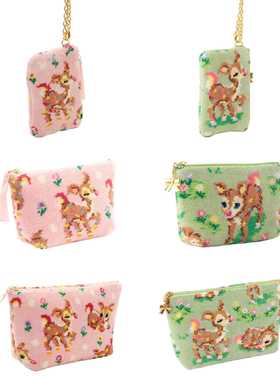 现货日本Feiler loverary粉鹿可爱饺子包钥匙包收纳绿色小号大号