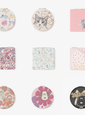 日本Afternoontea日式粉色草莓猫咪史努比随身镜PU女孩化妆镜蓝色