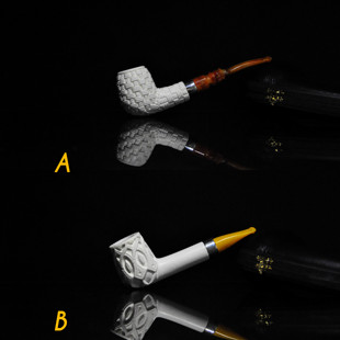 土耳其海泡石烟斗银圈中号白色原石花篮雕刻3㎜烟道收纳盒包邮款